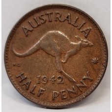 AUSTRALIA 1942 M . HALF 1/2 PENNY . LUSTRE